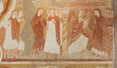 Kirke (Église Saint-Martin). Interiør. Vægmalerier (fresko). Skibets vestmur. Detalje. Anklage og bebudelse af Jomfruen. 12. århundrede. af Unbekannt