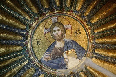 Kirken St. Frelser af Chora. Tagmosaik af Kristus Pantokratoren (en gloire) Istanbul Turquie af Unbekannt