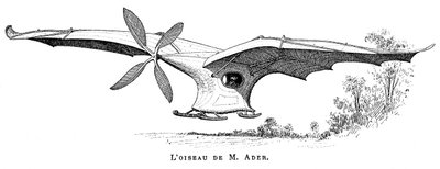 Clement Aders flyvende fugl Eole, det første pilotfly, der lettede under egen damp, 1890 af Unbekannt