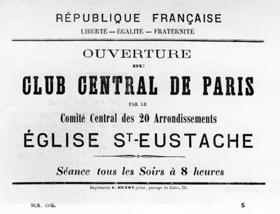 Club Central de Paris, fra franske politiske plakater af Pariserkommunen, maj 1871 af Unbekannt