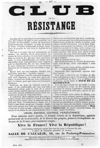 Club de la Resistance, fra franske politiske plakater fra Pariserkommunen, maj 1871 af Unbekannt