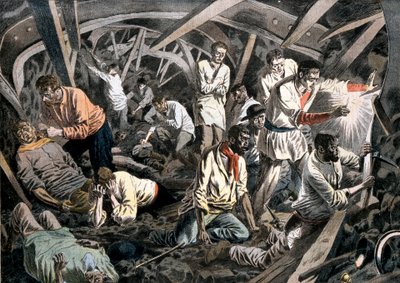 Kulminearbejdere fanget under jorden af et tagfald, Courrieres Mines, Pas-de-Calais, Frankrig, 1906 af Unbekannt