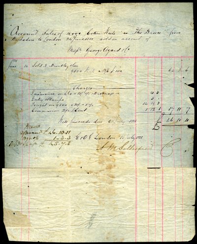 Salgskvittering for kokosnød, Barbados til London, 1881 af Unbekannt
