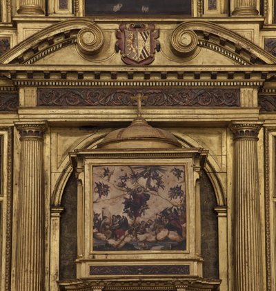 Kollegial kirke. Interiør. Højalteret. Detalje. Centrum. Maleri. Olie på agat. 1624. af Unbekannt