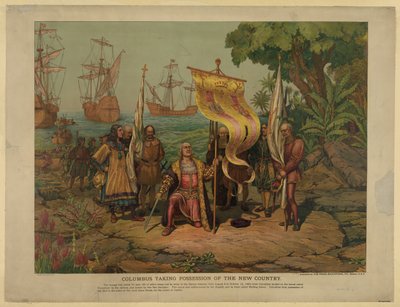 Columbus tager det nye land i besiddelse, 1893 af Unbekannt