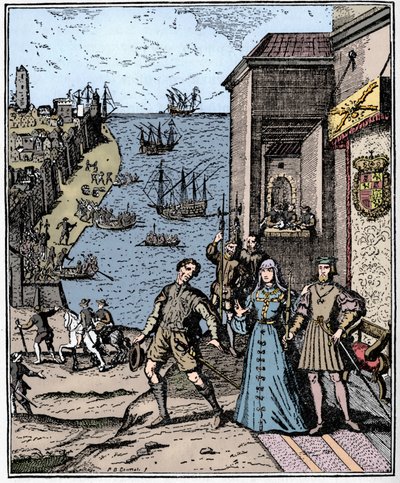 Columbus med Ferdinand og Isabella, 3. august 1492, 1912 af Unbekannt