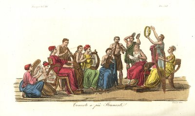 Koncert med mange instrumenter, oldtidens Grækenland af Unbekannt