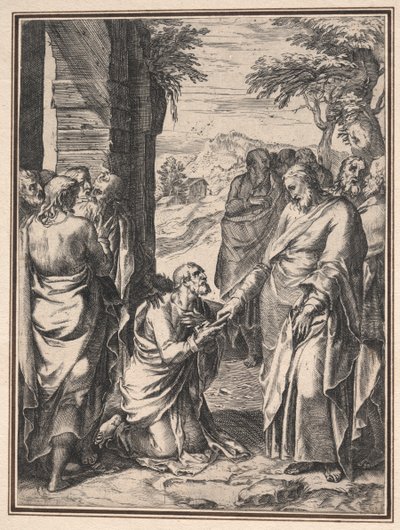 Kopi af Cornelis Cort: Kristus giver kirkens nøgle til Sankt Peter, ca. 1567. af Unbekannt