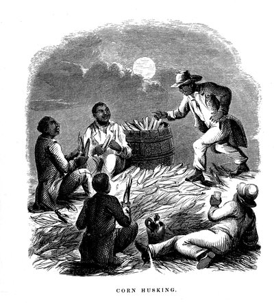 Corn Husking, sorte folk, arbejdere, der afskaller majs, det sydlige USA, c1850 af Unbekannt
