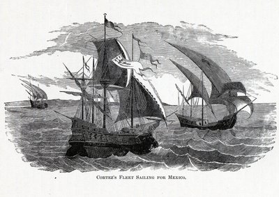 Cortezs flåde sejler til Mexico, 1882 af Unbekannt