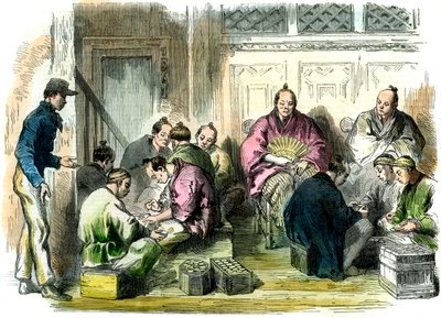 Optælling af erstatningspengene for mordet på Mr. Richardson, Japan, 1863 af Unbekannt
