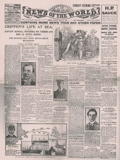 Crippens Life at Sea, forsiden af News of the World, 31. juli 1910. af Unbekannt