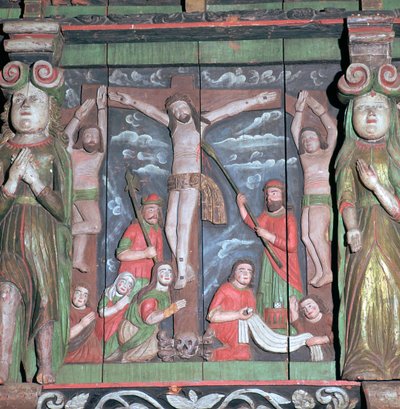 Korsfæstelsesscene fra en altertavle, 1600-tallet af Unbekannt