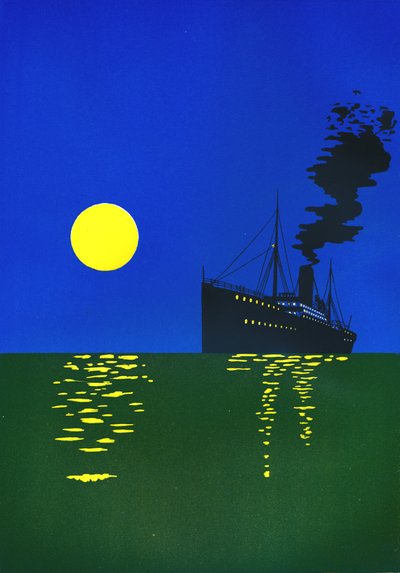 Krydstogtskib til søs med sol, 1909. af Unbekannt