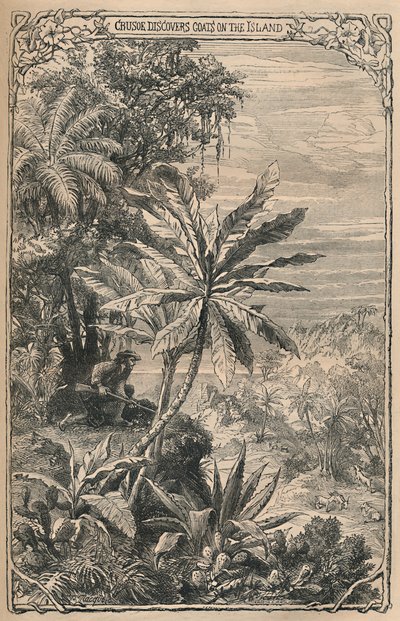 Crusoe opdager geder på øen, c1870 af Unbekannt