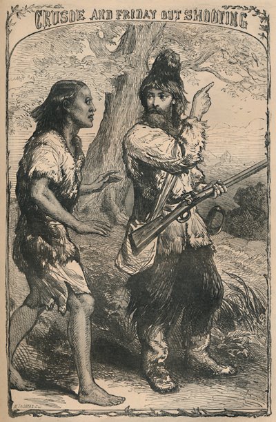 Crusoe og Friday Out Shooting, c1870 af Unbekannt