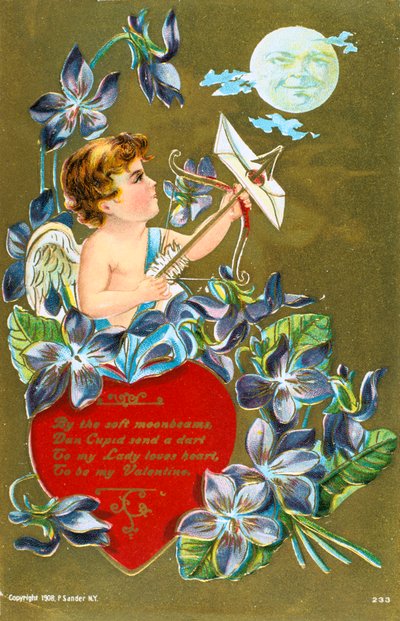 Amor skyder en pil med et kærlighedsbrev, amerikansk valentinskort, 1908 af Unbekannt