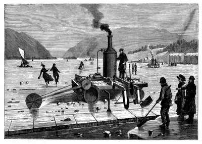 Skæring af is på St Lawrence-floden, Canada, ved hjælp af en dampdrevet sav, 1894 af Unbekannt