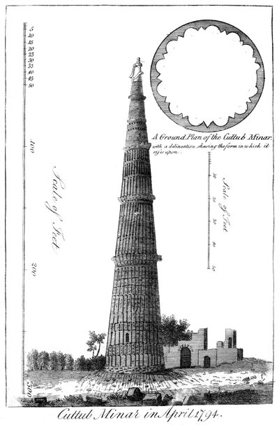 Cuttub Minar i april 1794, 1799 af Unbekannt