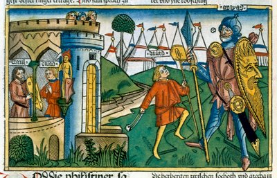 David besejrer Goliat og møder Saul af Unbekannt