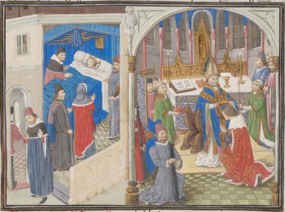 Amalric I af Jerusalems død. Kroning af Baldwin IV. Miniature fra Historia af Vilhelm af Tyrus, 1460