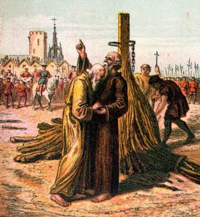 Ridley og Latimers død, 1555, c1850 af Unbekannt