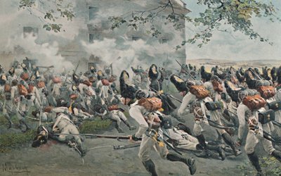 Forsvar af kornmagasinet i Essling, 1809, 1896 af Unbekannt