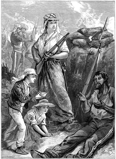 Forsvar af fortet ved Futtegurh, indisk mytteri, 1857-1859 c1895 af Unbekannt