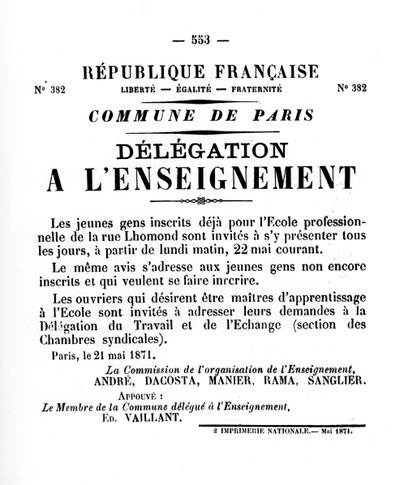 Delegation en Lenseignement, fra franske politiske plakater af Pariserkommunen, maj 1871 af Unbekannt
