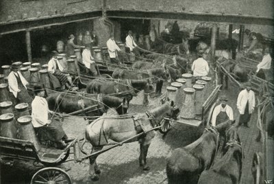 Leveringsvogne starter fra Mrs, Freeth og Pococks Central Depot i Vauxhall, 1902. af Unbekannt