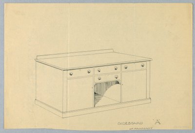 Design til skænk A i mahogni, 1900–05 af Unbekannt