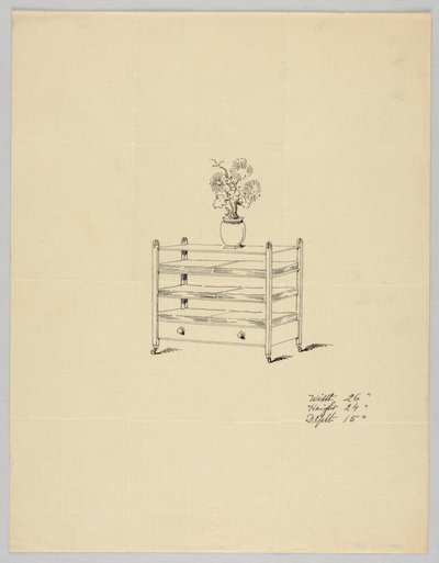 Design til trelageret bord med vase og blomster, 1900–05 af Unbekannt