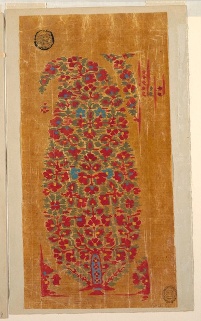 Design til vævet sjal med indianiserende motiver af Unbekannt