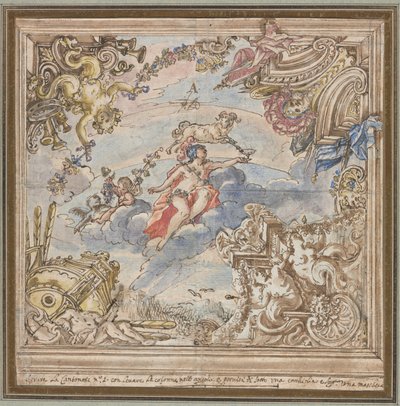 Design til et loft: Mars og Vædderen, 1700-tallet. af Unbekannt