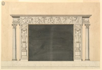 Design til elevation af en kaminhylde af Unbekannt