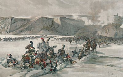 Ødelæggelse af tilbagetrækkende russere ved Satschan-søen, 1805, 1896 af Unbekannt