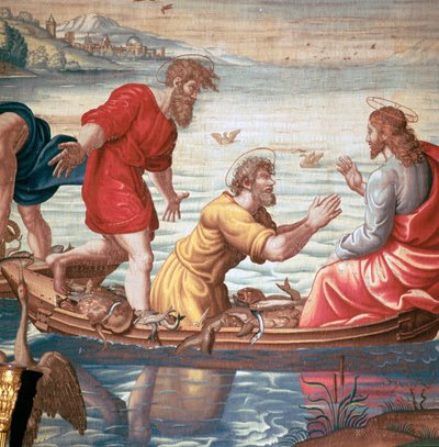 Detalje fra Mortlakes Tapestries, der viser det mirakuløse træk af fisk, 1600-tallet af Unbekannt