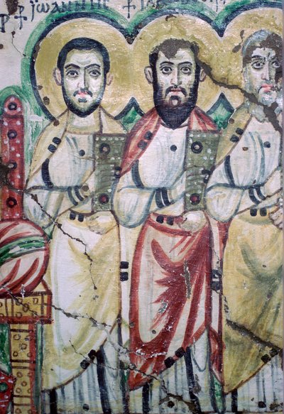 Detalje af et koptisk vægmaleri, der viser to apostle, 6. århundrede af Unbekannt