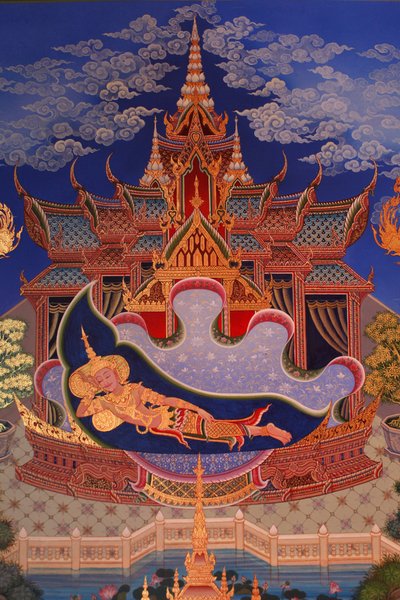 Detalje af et vægmaleri i Uposatha (helligdomshallen) i Buddhapadipa-templet, Wimbledon, Grande-Bretagne af Unbekannt