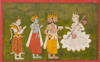 Devi æret af Brahma, Vishnu og Shiva, c1710 af Unbekannt