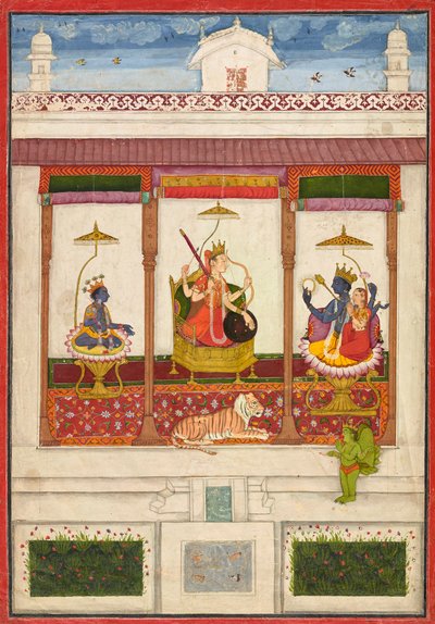 Devi med Krishna og Vishnu i et palads, ca. 1645-1655. af Unbekannt