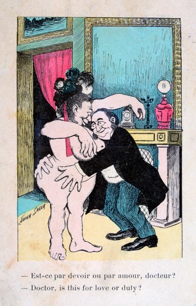 Doktor, er dette for kærlighed eller pligt, vintage fransk postkort, c1900 af Unbekannt
