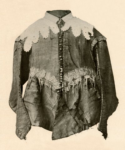 Dublet af sort silke trimmet med spidser af gallon med sølvaiglets, c1600-tallet, 1937. af Unbekannt