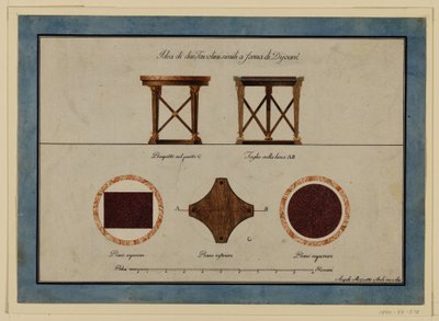 Tegning, design til to små morgenbord, tidligt i det 19. århundrede af Unbekannt