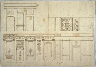 Tegning, design til et interiør, 1800-1820 af Unbekannt