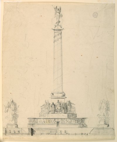 Tegning, højde af et sejrsmonument af Unbekannt