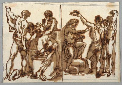 Tegning, Salomons dom; The Flaying of Marsyas, ca. 1820 af Unbekannt
