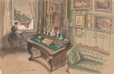 Tegning af et interiør: Salon, 1857. af Unbekannt