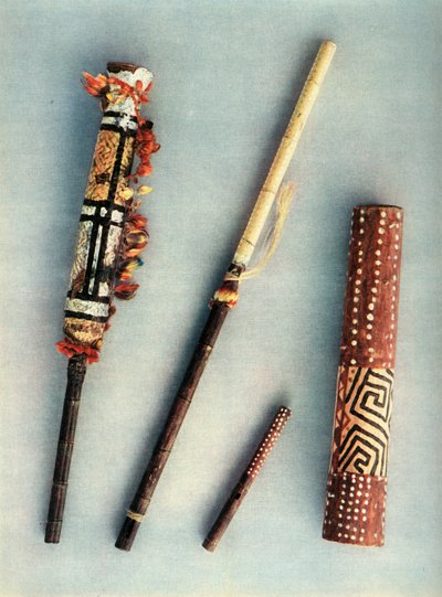 Tromme- og blæseinstrumenter fra Baniva-indianernes stamme, Venezuela., 1948 af Unbekannt