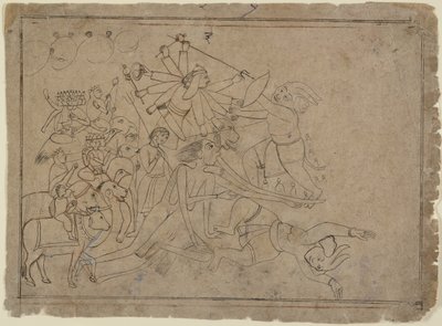 Durga, Kali og matrikerne kæmper mod dæmonen Raktabija: scene fra Devi Mahatmya, Ka. 1780. af Unbekannt